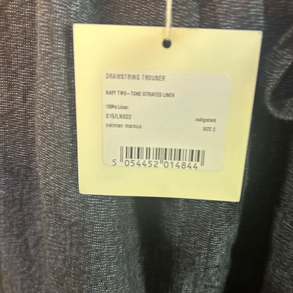 Eskandar NEW Drawstring Trouser Navy Blue Two-Toned Striated Linen Pant Size 2 - Picture 5 of 10